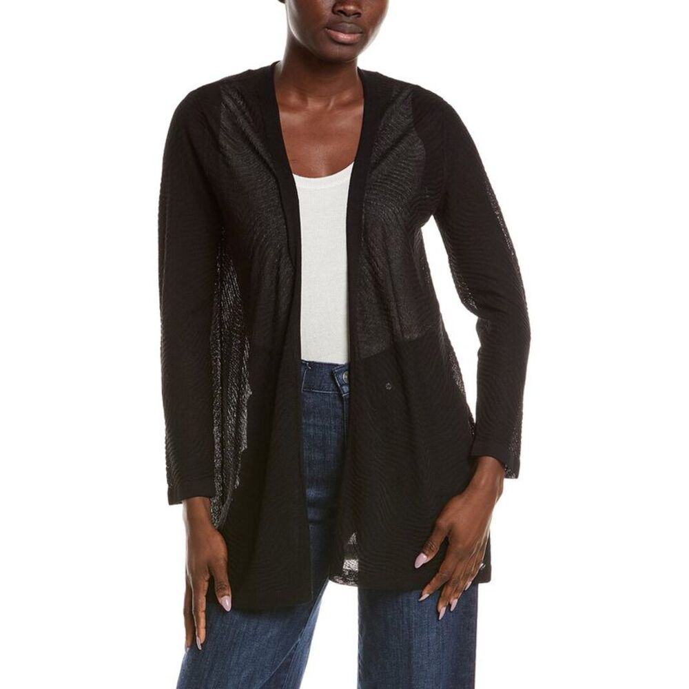 Anne Klein Womens  Semi Sheer Texture Stitch Cardigan, Black